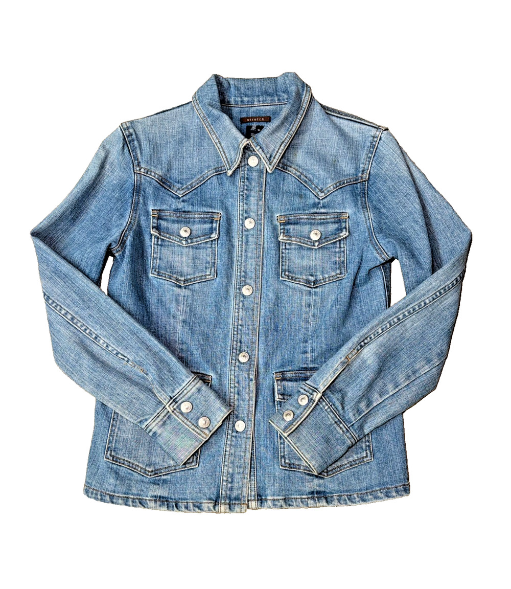 Vintage 2003 GAP Western Denim Jacket Women's Small Blue Snap Front 4 Pocket